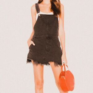 Free People Black Distressed Overall Mini Dress – Indie Grunge sz 4